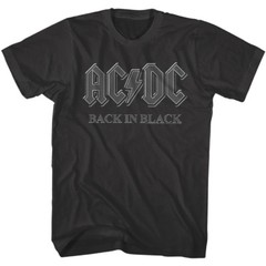 ACDC Back in Black Album Cover Men’s T Shirt BW Logo Metal Rock Band Tour Merch