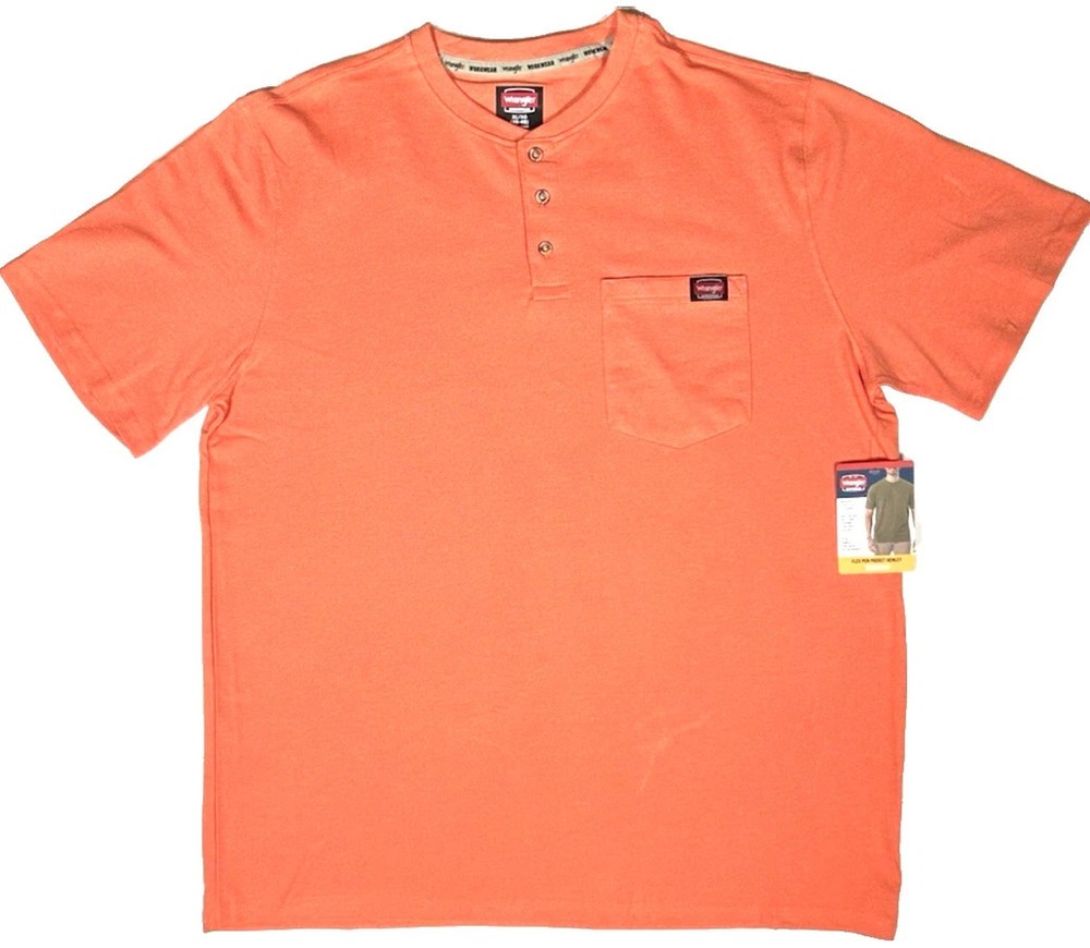 Wrangler Workwear Mens Orange 3 Button Pocket Work Shirt Size XL 46-48 NWT