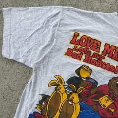 Vintage 90s Love Me Love My Bad Habits Bear Graphic Dad Joke T Shirt Mens XL