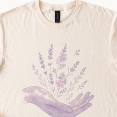 Botanical Hands Watercolor Graphic Tee Lavender Floral Nature Art