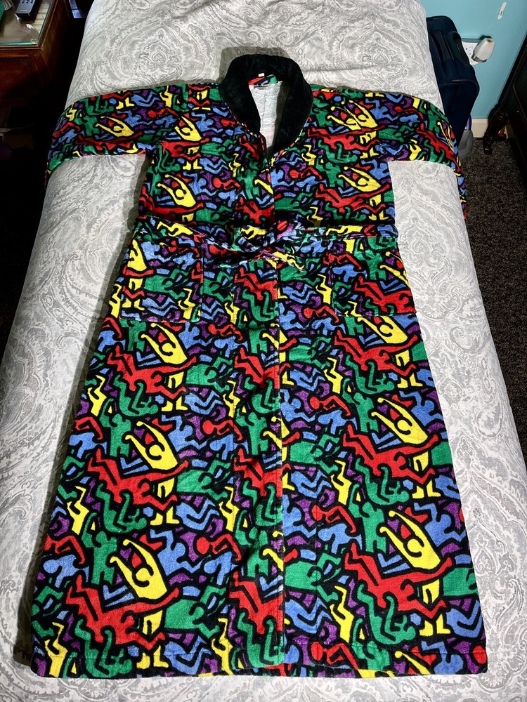 Keith Haring Allover Plush Print Bath Rope Men’s M-L size Miulticolor on Black