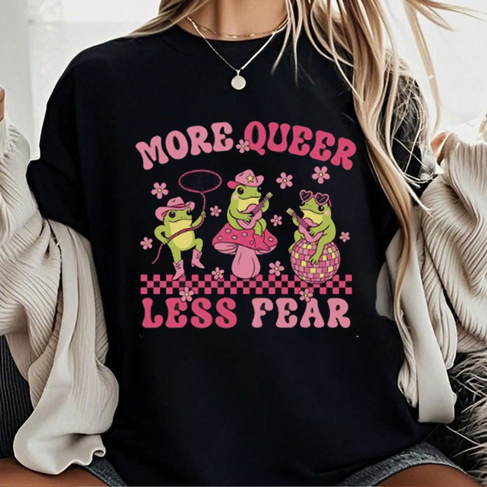 Retro More Queer Less Fear T-shirt, Cute Frog Gay Tee, LGBTQ Pride Month Shirt