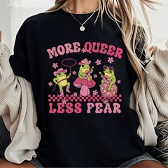 Retro More Queer Less Fear T-shirt, Cute Frog Gay Tee, LGBTQ Pride Month Shirt