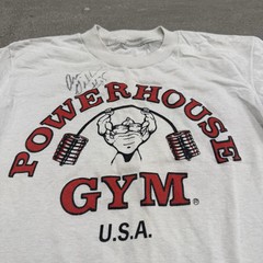 Vintage Powerhouse Gym T-Shirt Mens M USA White Bodybuilding signed
