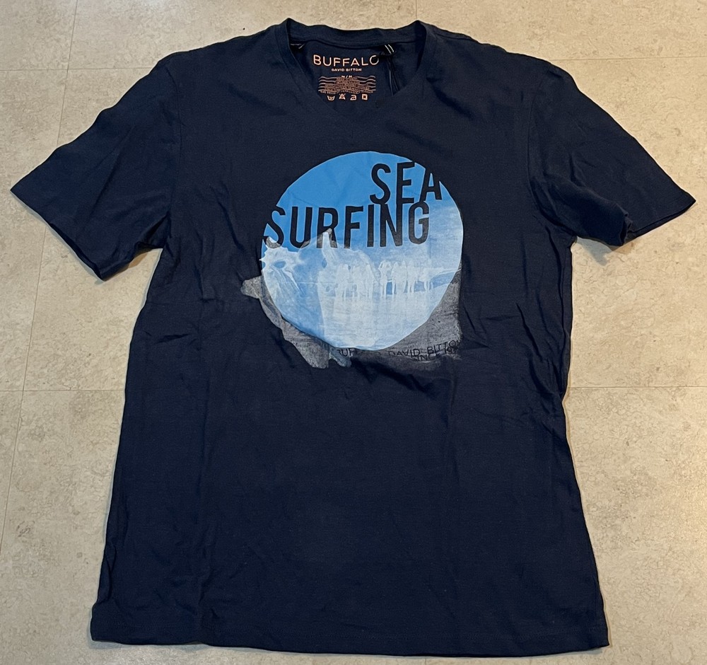 BUFFALO David Bitton Vintage S/S Graphic Cotton Tee – Large, blue