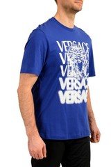 Versace Men’s Blue Logo Print Crewneck Short Sleeve T-Shirt US 2XL IT 56