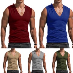 Mens Casual Camisole Sleeveless T-Shirt Solid Color V-Neck Vest Muscle Tank Tops