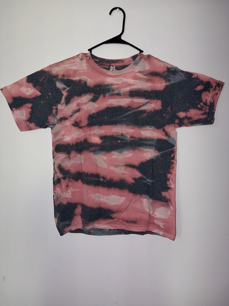 Alstyle Pink and Black Bleach Wash Tie Dye Youth T-Shirt