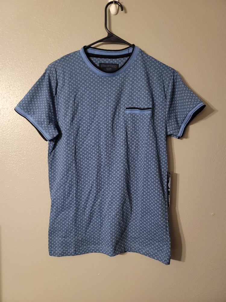Straight Faded Blue Short Sleeve T Shirt Size S Faux Pocket NWT
