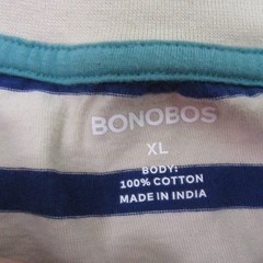 Bonobos Mens T-Shirt Long Sleeve XL Beige/Navy Striped Pocket 100% Cotton