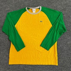 Lacoste Shirt Mens Size 7 Yellow Green Raglan Long Sleeve Cotton Sport Casual