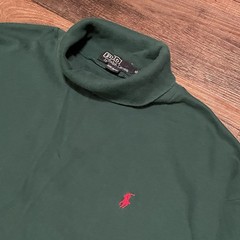 Vintage Polo Ralph Lauren XL Turtleneck Made in USA 90s Forest Green Red Pony