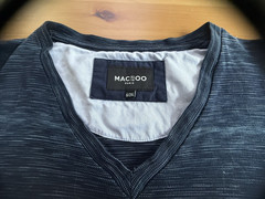 Maceoo Paris USA Shirt Men 6 / 2XL Navy V Neck Flip Cuff Long Sleeve