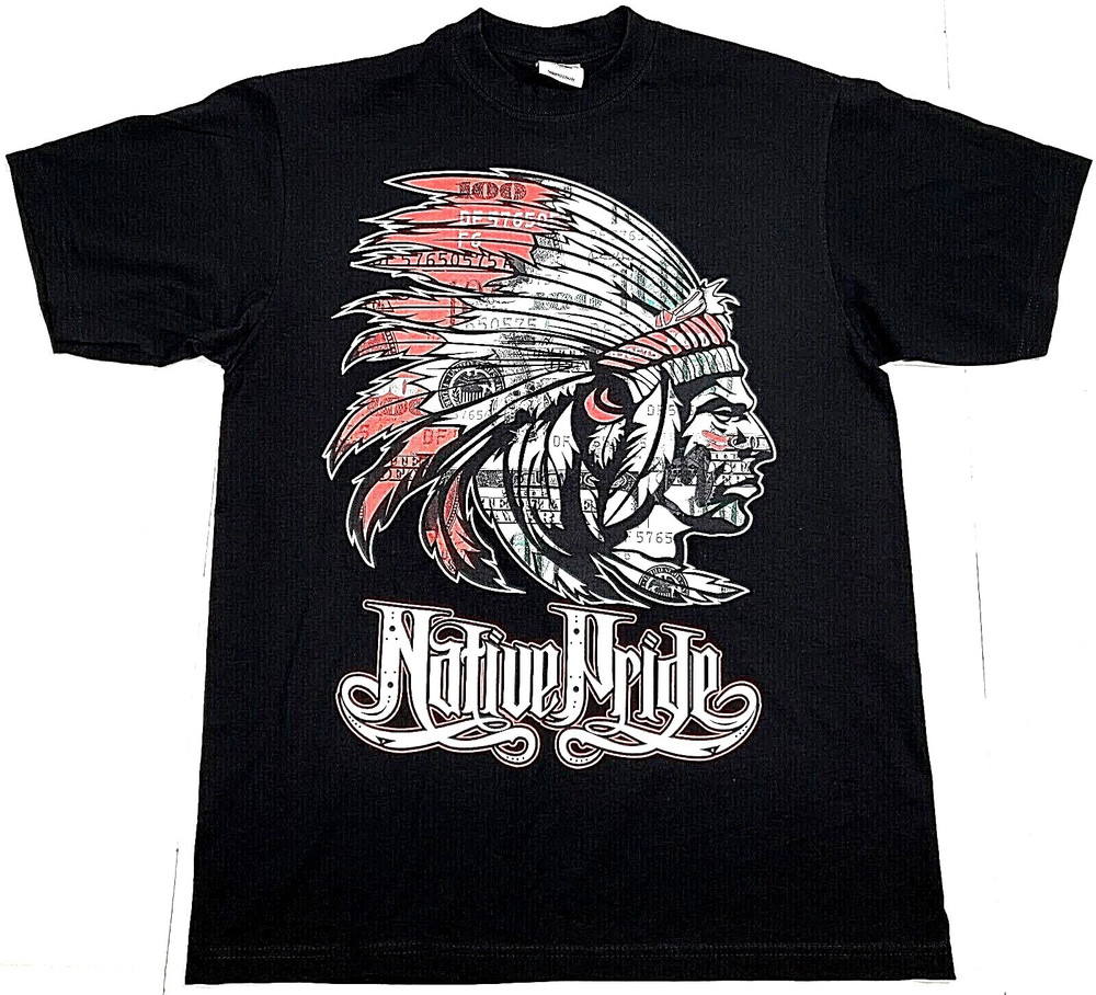 NATIVE PRIDE T-Shirt American Indian Warrior Tee 100% Cotton Men’s Black New