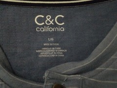 NWT Men’s Large C & C California Brand Striped Long Sleeve Henley Blue Shirt