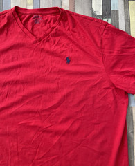 Polo Ralph Lauren Classic Fit Mens Red T-Shirt 2XL XXL Navy Pony Logo V Neck