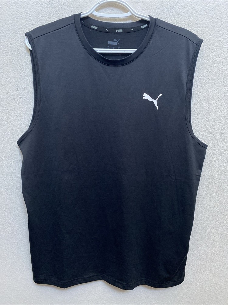 NWT Puma T-Shirt Top Black Large Sleeveless All in SL Tee Crew Neck