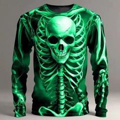 2025 Halloween Skeleton Print Long Sleeve T-Shirt Men Gothic Casual Top NEW!