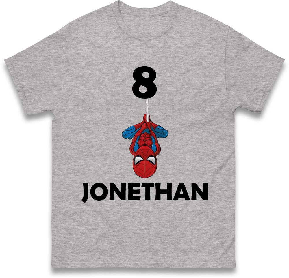 Hanging Spiderman Birthday T Shirt, Your Name and Age Customise T Shirt, Kids Te