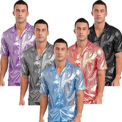 Mens Shiny Metallic Top PVC Leather Wet Look T-Shirt Halloween Beach Pool Party