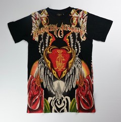 Christian Audigier Rhinestone Graphic T-Shirt Black Red Roses Wings Vintage NWT
