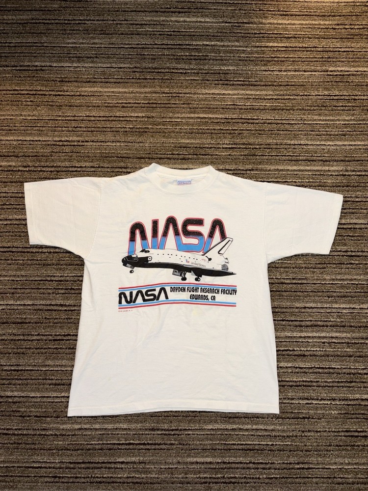 Vintage 1991 NASA Space Shuttle Art T Shirt Mens L White Spaceship Preppy 90s