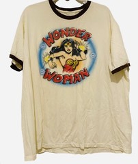 Wonder Woman Airbrush Graphic Ringer Shirt Plus Size DC Comics Beige Brown 2XL