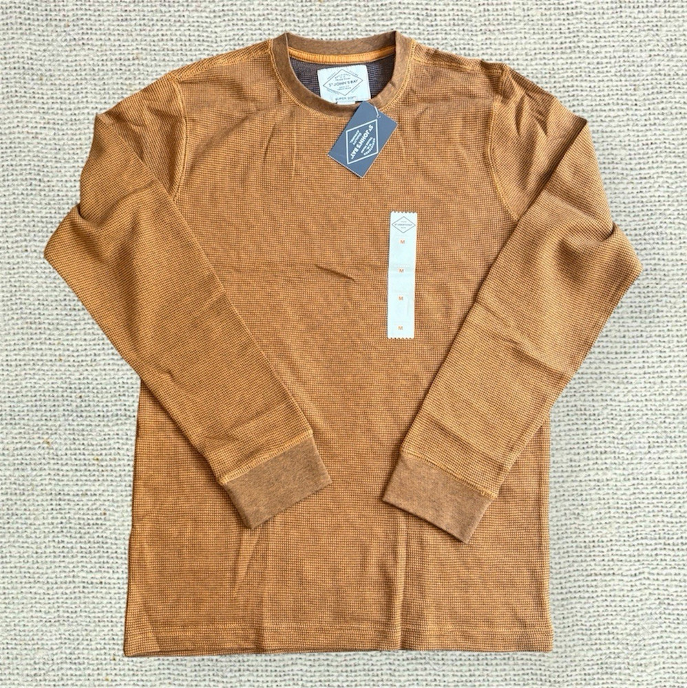 St John’s Bay Super Soft Thermal Shirt Men’s Medium Brown Waffle Knit NWT