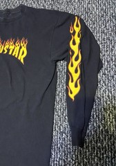 Rare Vintage PornStar Long Sleeve Shirt Flames Skater No Tag Stains See Pics