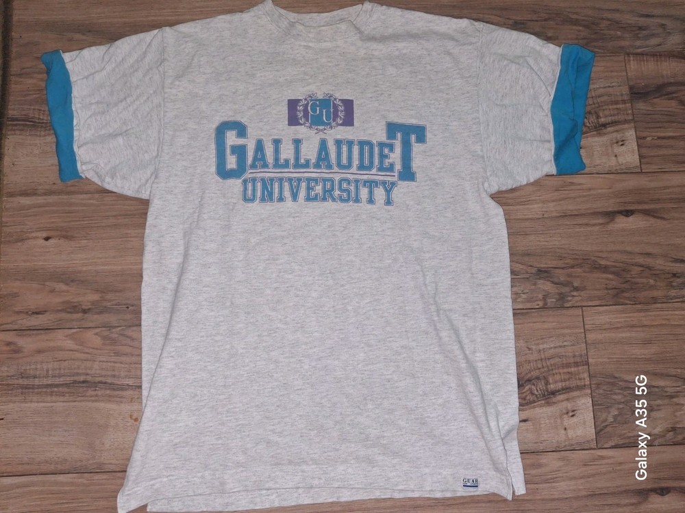 Vintage Gallaudet University Shirt Bison Signatures Logo Script Spellout Large