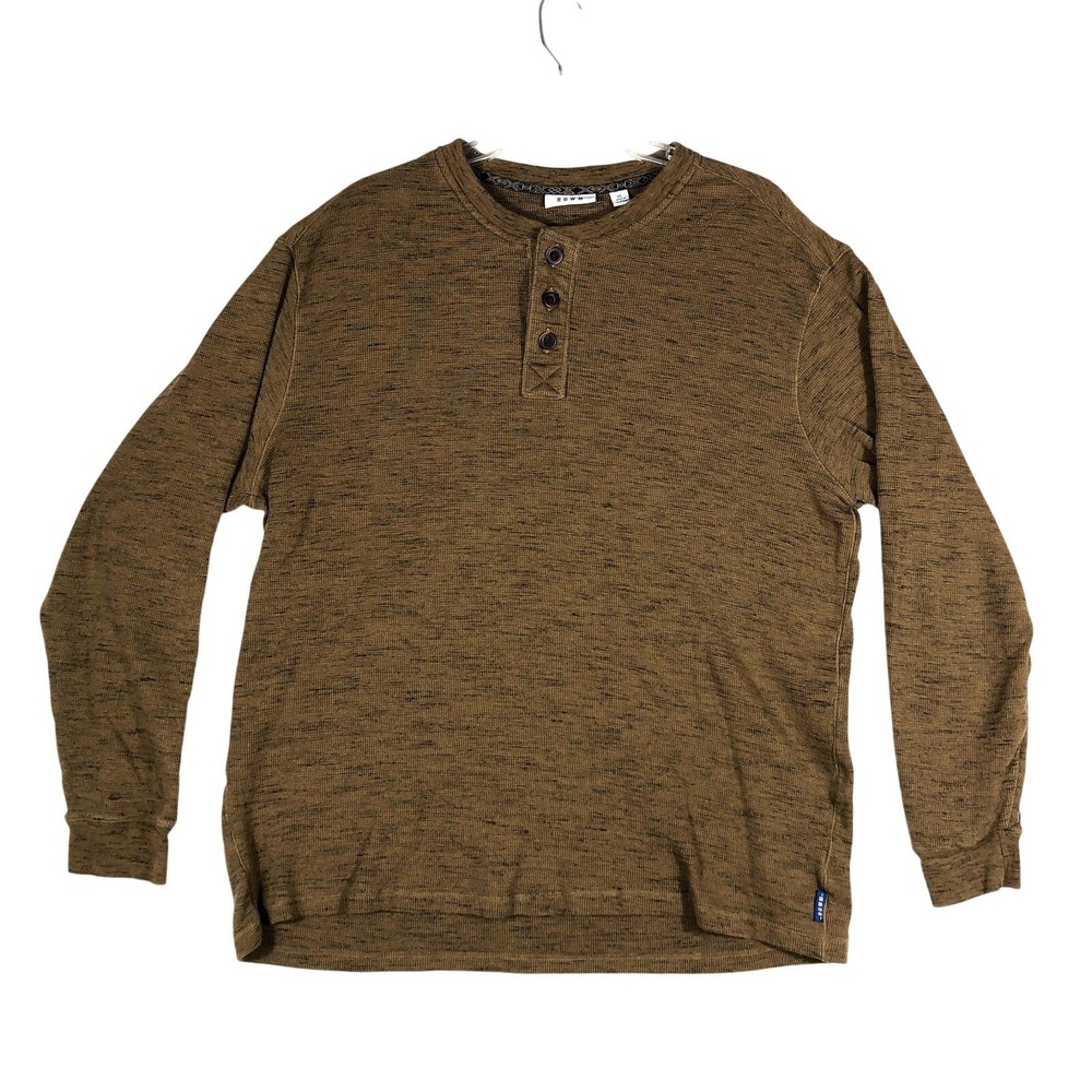 Rowm Shirt Mens XL Brown Long Sleeve Henley Thermal Pullover Casual Adult