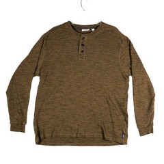Rowm Shirt Mens XL Brown Long Sleeve Henley Thermal Pullover Casual Adult