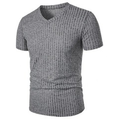 Summer Men Muscle V-Neck T-Shirt Ribbed Stretch Workout Gym Streetwear Tee Gift