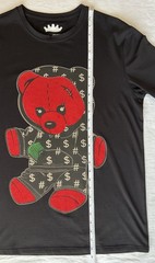 Men’s Heads or Tails Long Sleeve Rhinestone Teddy Bear Tee Shirt – NWOT – Black