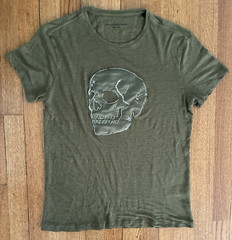 John Varvatos USA Skull Chain Applique Crew T-Shirt Linen Olive Small