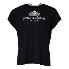 DOLCE & GABBANA T-shirt Dark Blue Logo Crown Cotton Crew Neck IT46/US36/S 370usd