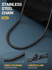 Stylish Stainless Steel Flat Box Link Chain Necklace for Men, Silver/Gold/Bla…