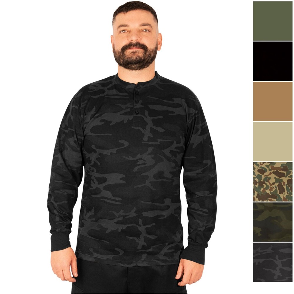 Rothco Long Sleeve Henley T-Shirt – Military Rugged Long Sleeve 3 Button Shirt