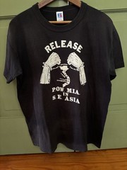 Vintage RELEASE POW-MIA in S.E. ASIA T-Shirt VIETNAM, CAMBODIA, LAOS, CHINA, BLK