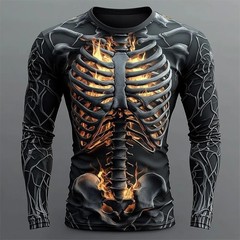 2025 Halloween Skeleton Print Long Sleeve T-Shirt Men Gothic Casual Top NEW!