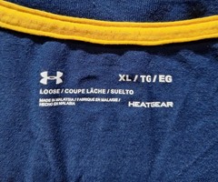 Under Armour Project Rock Mens Shirt XL Blue HeatGear Rents Due Brahma Bull Logo