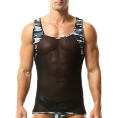 Men’s Camouflage Undershirts Sport Fitness Breathable See-through Tank Tops Vest