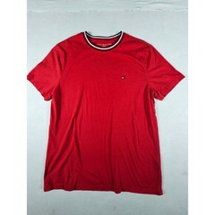 Tommy Hilfiger Mens Red T-Shirt Crew Neck Striped Collar Flag Logo 78JB130 M