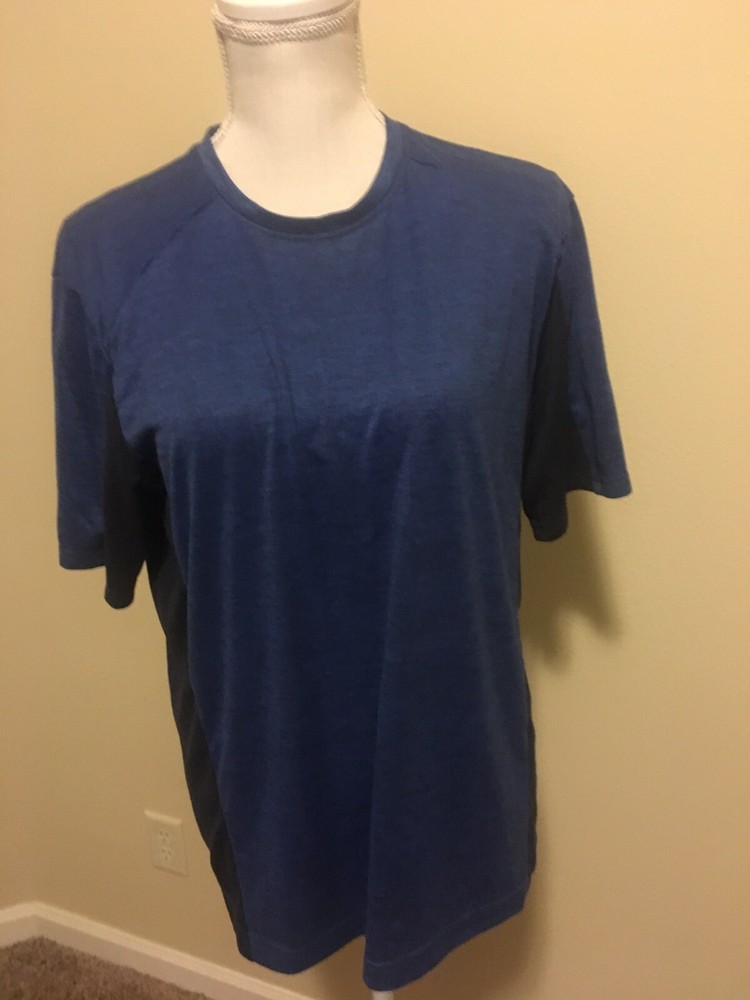 REI Mens 2 Tone Blue & Black Poly Spandex Blend T-Shirt Size Medium