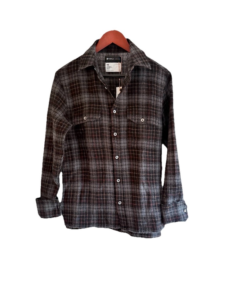 NWT Purple Brand Men’s XS Wool Flannel Button Down Plaid Long Sleeve Shirt