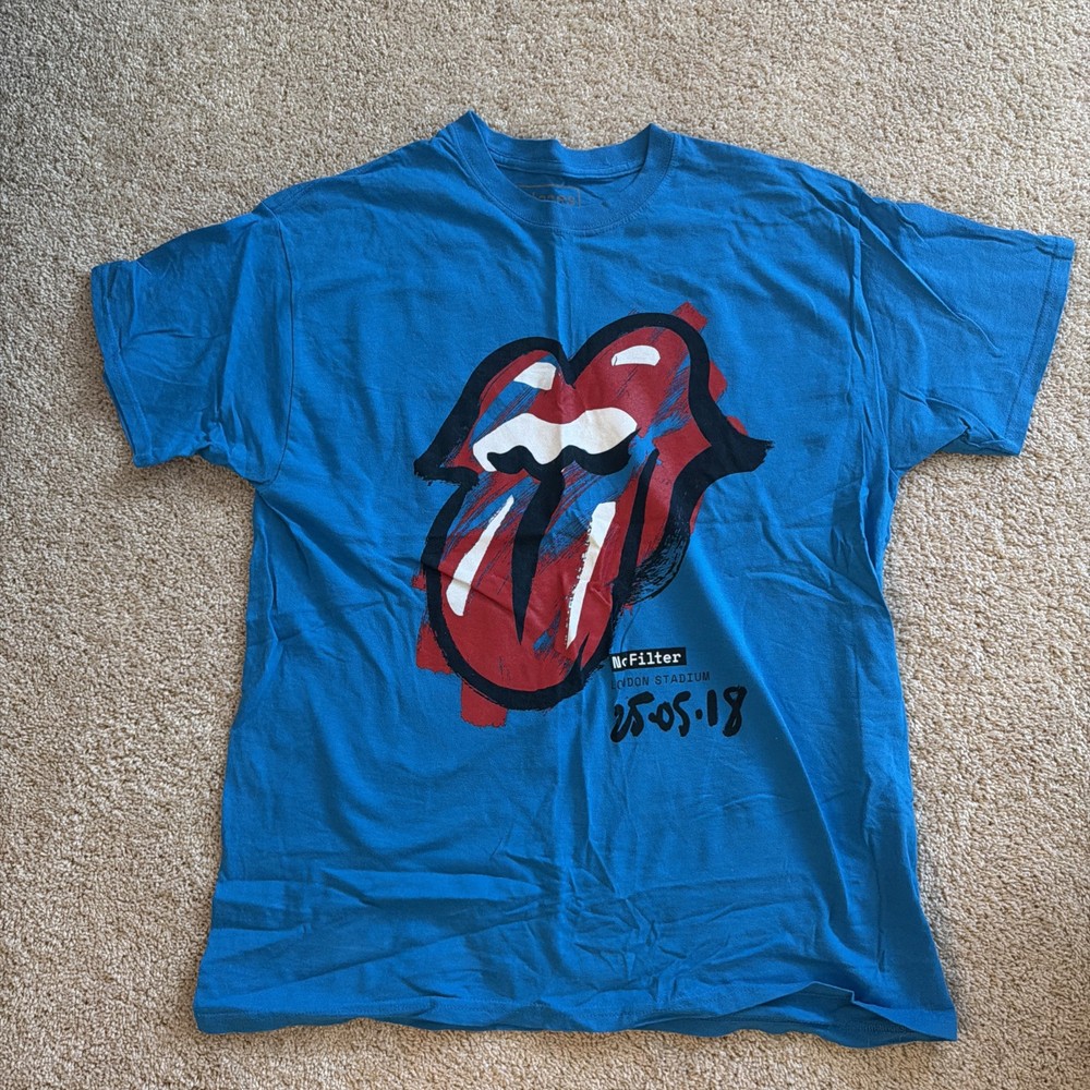The Rolling Stones 2018 London Tour Concert Shirt Rare No Filter Large Blue