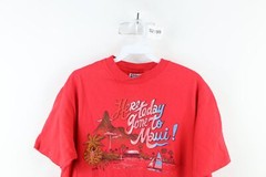 Vintage 70s Mens Size Large Faded Spell Out Maui Hawaii Beach T-Shirt Red USA