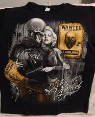 SKELETON SKULL MARILYN MONROE GUN TATTOO UNTAMED MOST WANTED T-SHIRT