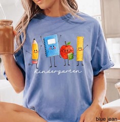 Cute Pencil Notebook Apple Ruler Graphic Tee Funny School Shirt Unisex T-Shirt