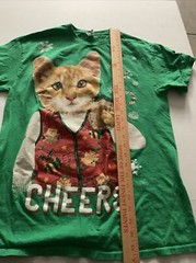 Ugly Christmas Shirt Cat Men’s Drunk Cheers Kitty Drinking Eggnog Party Medium